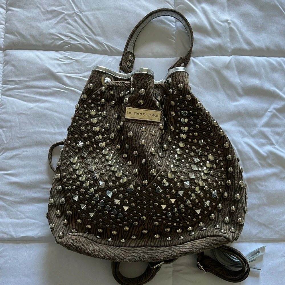 Suede Studded Bucket Bag/Backpack - Picture 1 of 6